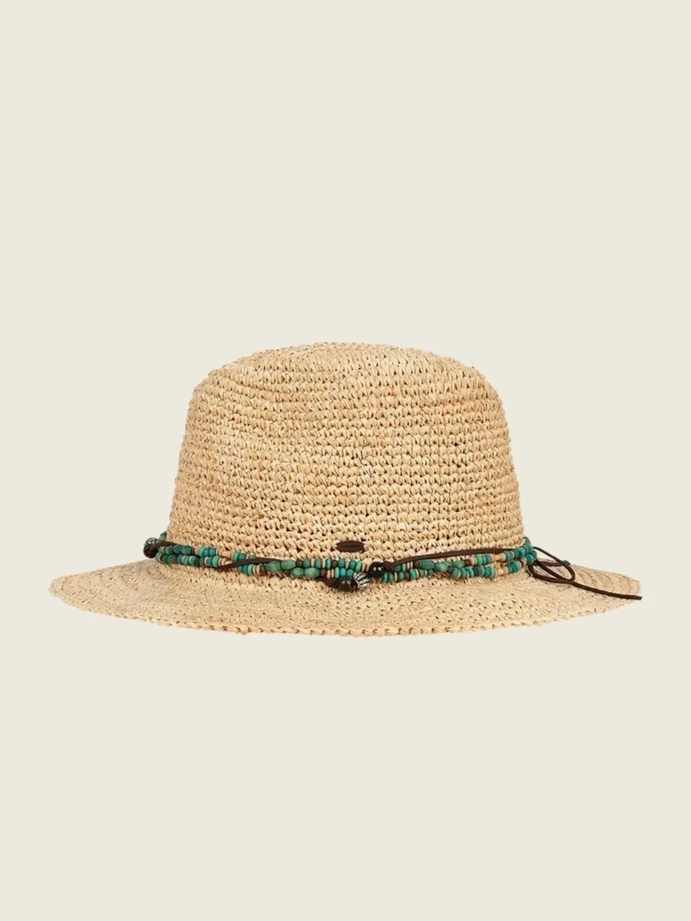 KOORINGAL 100% Raffia Sun Hat w/ Turquoise & Brown Bead 57 CM Bora Bora Safari